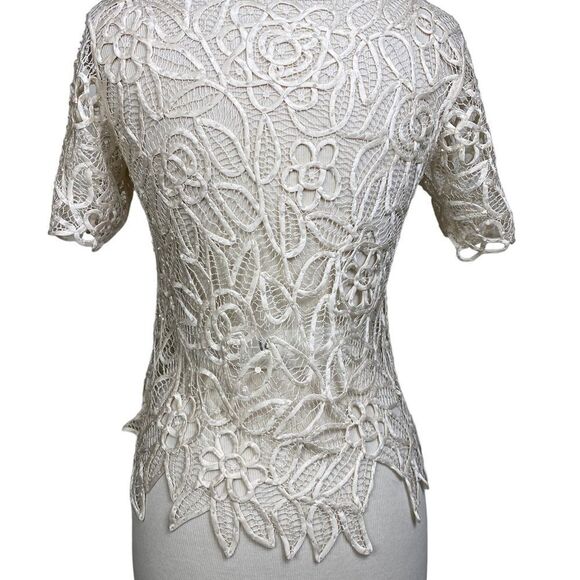 Poetry S silk ribbon top ivory 100% silk with tiny beads that have a spa… - Picture 2 of 4